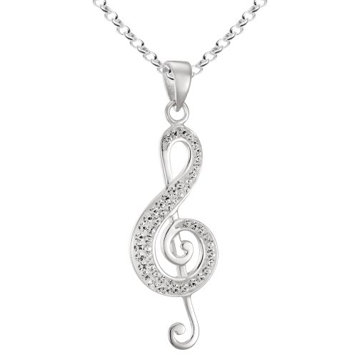 Vinani Damen Kette mit Anhänger - Notenschlüssel glänzend Zirkonia weiß - Erbskette 45 cm aus Italien - 925 Sterling Silber - ANZ-T45 von Vinani