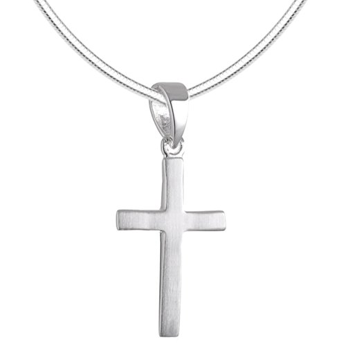 Vinani Anhänger schmales Kreuz mattiert mit Schlangenkette 40 cm Sterling Silber 925 Kette Italien AKX-S40 von Vinani