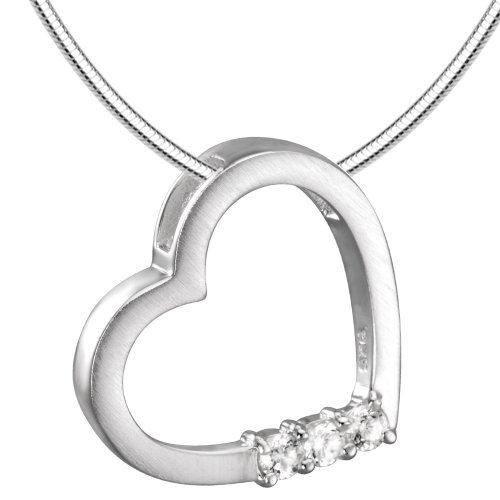 Vinani Damen Kette mit Anhänger - Diamond Heart Herz mit Zirkonia weiß mattiert - 45cm Schlangenkette aus Italien - 925 Sterling Silber - ADH45 von Vinani