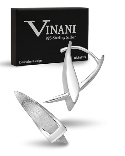 Vinani Damen Ohrringe 925 Silber - Klapp-Creolen Ohrring Set für Frauen aus 925 Sterling Silber X-Form 20mm lang 5mm breit CXV von Vinani
