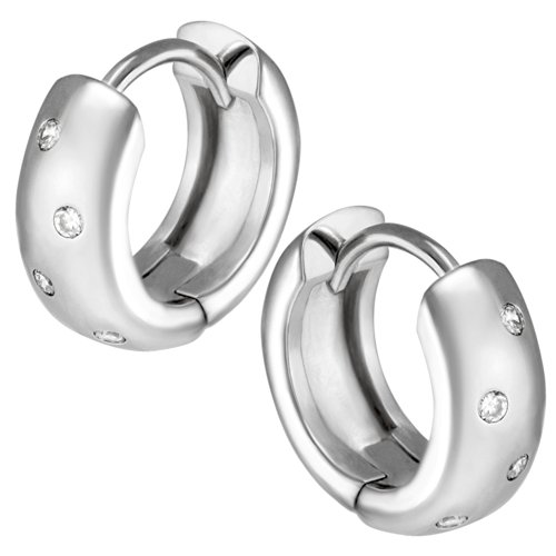 Vinani Klapp-Creolen glänzend Zirkonia weiß Sterling Silber 925 Ohrringe CGZ von Vinani