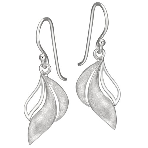 Vinani Ohrhänger Blatt gewellt gebürstet glänzend Sterling Silber 925 Ohrringe OBOG von Vinani