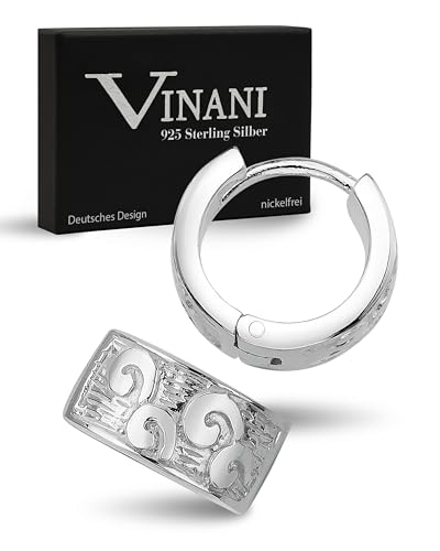 Vinani Damen Ohrringe 925 Silber - Klapp-Creolen Spiralen Muster sandgestrahlt glänzend - 925 Sterling Silber für Frauen CSD von Vinani