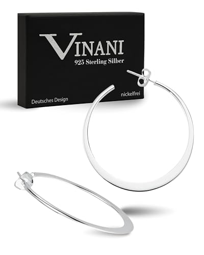 Vinani Damen Ohrstecker 925 Silber - Halb Creolen flach glänzend - Ohrringe aus 925 Sterling Silber für Frauen - 2CFG von Vinani