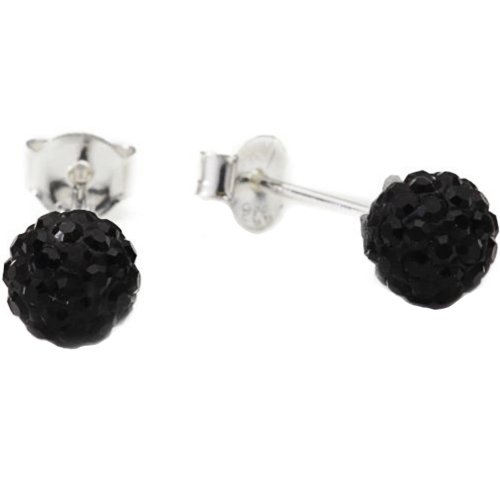 Vinani Damen Ohrstecker 925 Silber - Kugel klein Swarovski Kristall schwarz - Ohrring Set aus 925 Sterling Silber für Frauen - OKC von Vinani