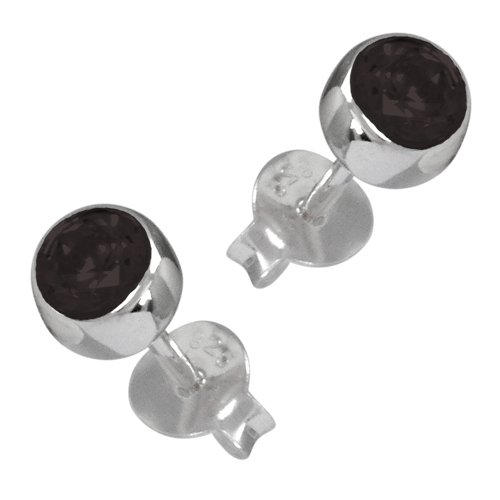 Vinani Damen Ohrstecker 925 Silber - Zirkonia klein rund schwarz aus 925 Sterling Silber Ohrring Set für Frauen OS1S von Vinani