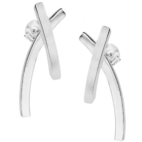 Vinani Damen Ohrstecker 925 Silber - Linien gekreuzt groß mattiert glänzend aus 925 Sterling Silber Kreuz Ohrring Set für Frauen OEX von Vinani