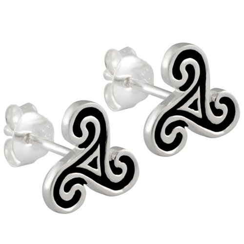 Vinani Damen Ohrstecker 925 Silber - keltische Spirale Triskele glänzend oxidiert - Ohrringe aus 925 Sterling Silber für Frauen - OTRS von Vinani