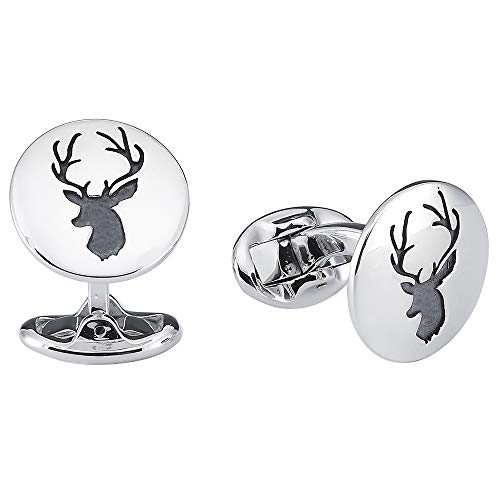 Vinani Design Manschettenknöpfe Hirsch Symbol rund geschwärzt glänzend 925 Sterling Silber Herren Anzug Hemd 2MAH von Vinani