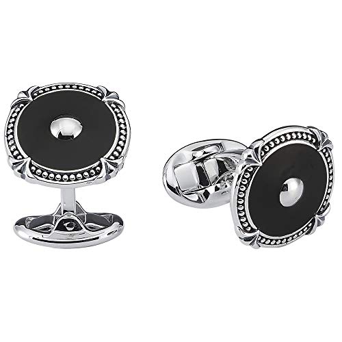 Vinani Design Manschettenknöpfe Onyx rund Muster Kugel geschwärzt glänzend 925 Sterling Silber Herren Anzug Hemd 2MAE von Vinani