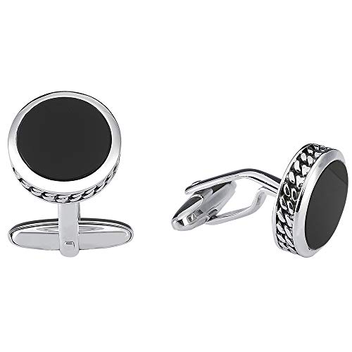 Vinani Design Manschettenknöpfe Onyx rund Verzierung geschwärzt glänzend 925 Sterling Silber Herren Anzug Hemd 2MAG von Vinani