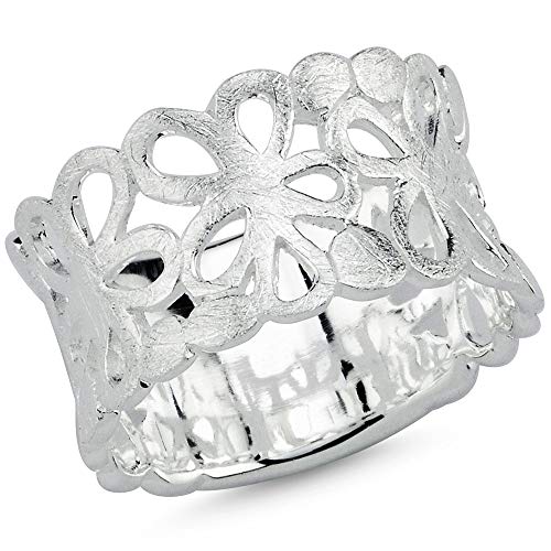 Vinani Design Ring Blüten Muster massiv gebürstet 925 Sterling Silber Blumenmotiv Größe 58 (18.5) 2RFL58 von Vinani