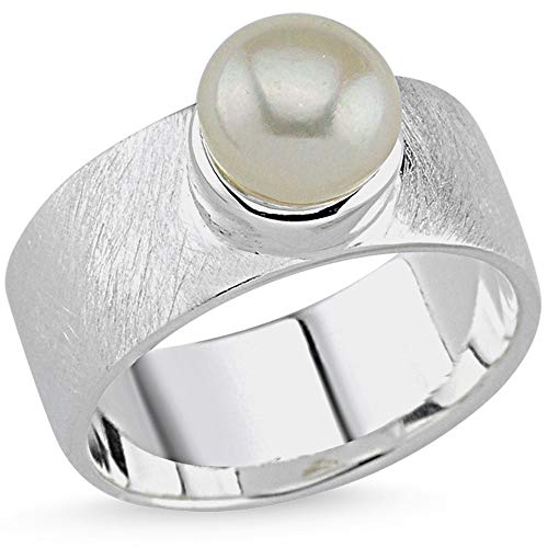 Vinani Design Ring Süßwasserperle gebürstet breit 925 Sterling Silber Perle Größe 52 (16.6) 2RPA52 von Vinani