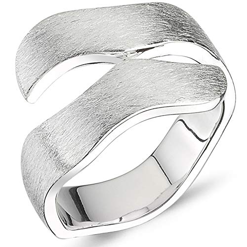 Vinani Design Ring wellenförmig breit mattiert anpassbar 925 Sterling Silber Größe 56 (17.8) 2RMA56 von Vinani