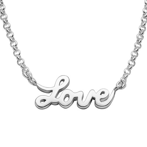 Vinani Erbskette mit integriertem Anhänger Schriftzug Love glänzend Kette 1,5 mm 40 cm auf 45 cm einstellbar Kette Italien Sterling Silber 925 KSL von Vinani