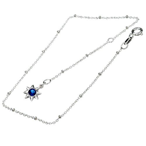 Vinani Fußkettchen Blauer Stern 23 cm auf 28 cm verlängerbar Italien hochwertig Sterling Silber 925 Fußkette FBS von Vinani