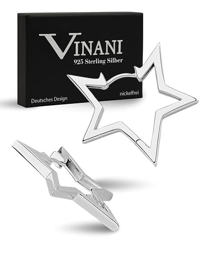 Vinani Damen Ohrringe 925 Silber - Klapp-Creolen Stern glänzend - aus 925 Sterling Silber für Frauen - 2CSR von Vinani