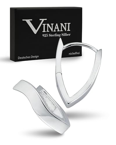 Vinani Damen Ohrringe 925 Silber - Klapp Creolen Ohrring Set für Frauen V-Form mittel geschwungen glänzend aus rhodiniertem 925 Sterling Silber 2CKC von Vinani