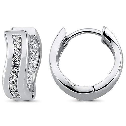 Vinani Klapp-Creolen Zirkonia weiß glänzend geschwungen Sterling Silber 925 Ohrringe 2CGZ von Vinani