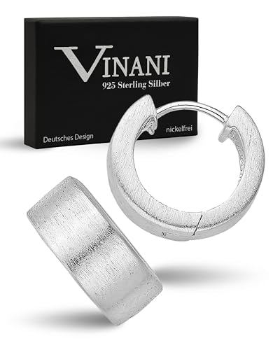 Vinani Damen Ohrringe 925 Silber - Klapp Creolen Ohrring Set für Frauen aus 925 Sterling Silber breit rund mattiert CRR von Vinani