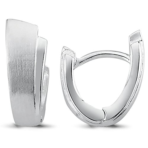 Vinani Damen Ohrringe 925 Silber - Klapp-Creolen Ohrring Set für Frauen aus 925 Sterling Silber klein mattiert glänzend 2CKD von Vinani