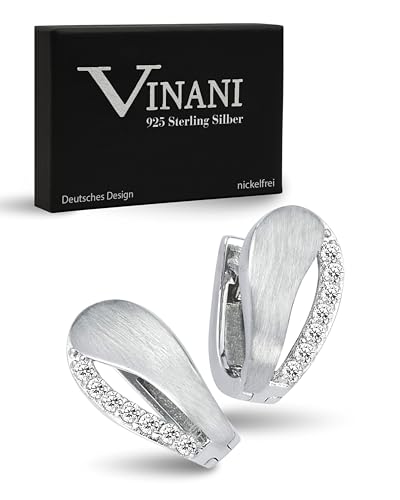 Vinani Damen Ohrringe 925 Silber - Klapp-Creolen mattiert Zirkonia weiß - 925 Sterling Silber für Frauen - 2CZR von Vinani
