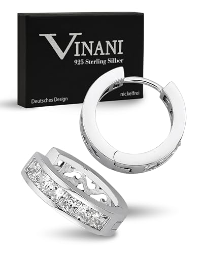 Vinani Klapp-Creolen mittel Zirkonia weiß glänzend kantig Sterling Silber 925 Ohrringe 2CZG von Vinani