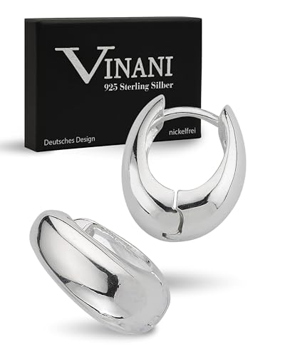 Vinani Damen Ohrringe 925 Silber - Klapp-Creolen Ohrring Set für Frauen oval bauchig glänzend aus 925 Sterling Silber 2CKE von Vinani