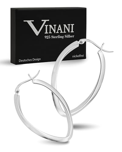Vinani Damen Ohrringe 925 Silber - Klapp-Creolen oval kantig glänzend - Ohrring-Set mit Bügel Schranken Verschluss - 925 Sterling Silber - 2CGG von Vinani
