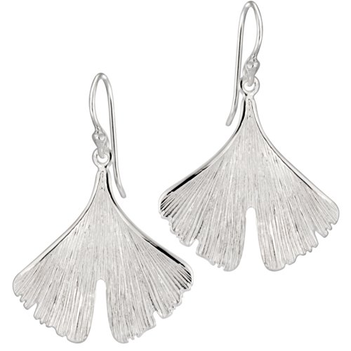 Vinani Damen Ohrringe 925 Silber - Ohrhänger Gingko Blatt mattiert glänzend aus 925 Sterling Silber für Frauen Baum OGI von Vinani