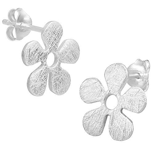 Vinani Ohrstecker Design Blume klein gebürstet Sterling Silber 925 Ohrringe Blüte 2OOO von Vinani