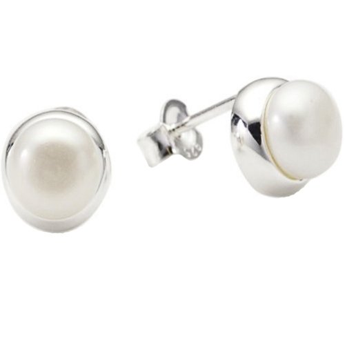 Vinani Ohrstecker Perle Fassung glänzend Sterling Silber 925 Ohrringe OPSS von Vinani