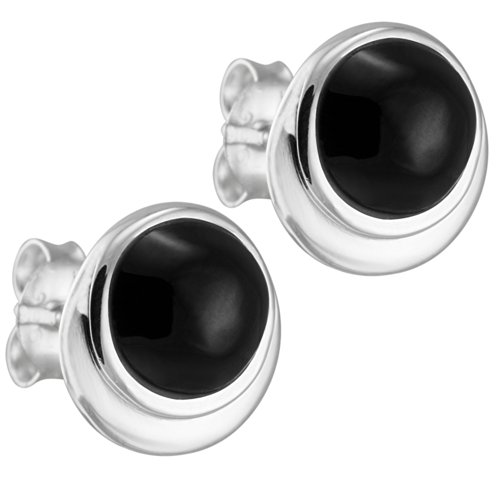 Vinani Ohrstecker doppelter Kreis glänzend mit Onyx schwarz Sterling Silber 925 Ohrringe OFO von Vinani