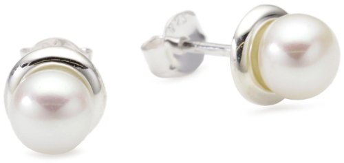 Vinani Ohrstecker glänzend mit kleiner Perle Sterling Silber 925 Ohrringe OSS von Vinani