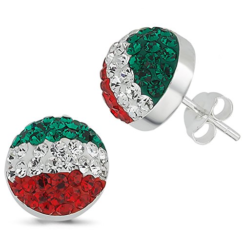Vinani Ohrstecker unisex aus 925 Sterling Silber Italien Fahne bandiera tricolore grün weiß rot Zirkonia Steine Fußball Ohrringe Flagge 2OFI von Vinani