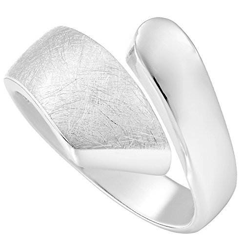 Vinani Damen Ring 925 Silber - anpassbarer Bandring offen gedreht gebürstet glänzend massiv - Sterling Silber 925 Größe 52 (16.6) 2RSA-52 von Vinani