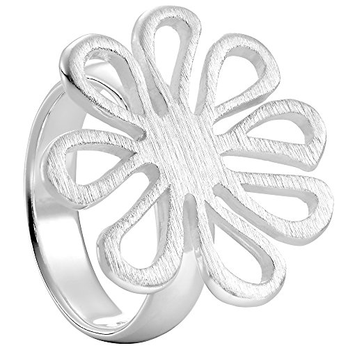 Vinani Ring Design Blume offen mattiert massiv Sterling Silber 925 verspielt Blüte Größe 60 (19.1) 2RMT-60 von Vinani