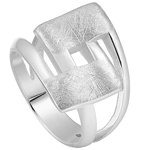 Vinani Ring Design Viereck geschwungen gebürstet massiv Sterling Silber 925 Größe 58 (18.5) 2RHL-58 von Vinani