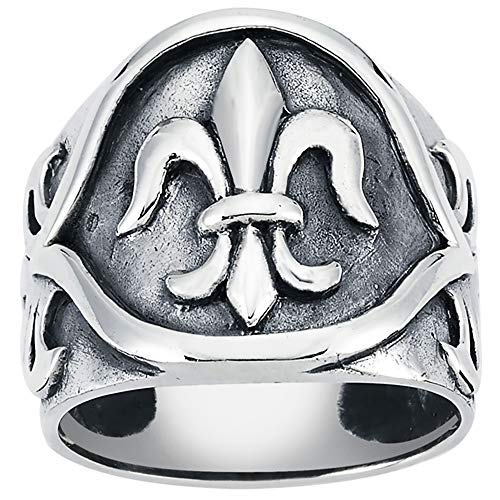 Vinani Ring Fleur de Lis Lilie geschwärzt glänzend massiv 925 Sterling Silber Blume Ritter Größe 60 (19.1) 2RTL60 von Vinani