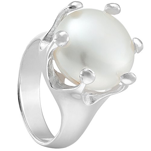 Vinani Ring Krone mit Natur Perle gefasst massiv glänzend Sterling Silber 925 Größe 54 (17.2) 2RKP-54 von Vinani