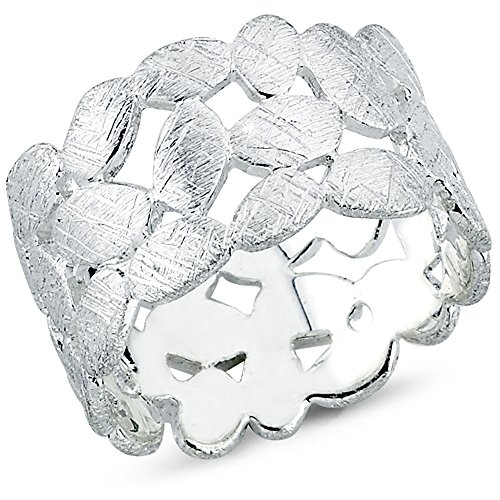 Vinani Ring Laub Blätter Kranz Design gebürstet massiv breit offen Sterling Silber 925 Blumenkranz Lorbeerkranz Größe 58 (18.5) 2RTX58 von Vinani