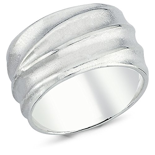 Vinani Ring Rillen Design sandgestrahlt breit massiv Sterling Silber 925 Welle Größe 52 (16.6) 2RRL52 von Vinani