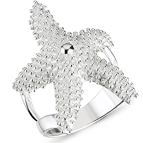 Vinani Ring Seestern Design sandgestrahlt glänzend massiv breit Sterling Silber 925 Stern Größe 52 (16.6) 2RST52 von Vinani