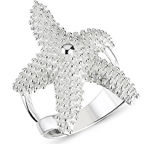 Vinani Ring Seestern Design sandgestrahlt glänzend massiv breit Sterling Silber 925 Stern Größe 56 (17.8) 2RST56 von Vinani