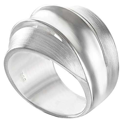 Vinani Damen Ring 925 Silber - breit 3 Bänder mattiert glänzend - aus 925 Sterling Silber für Frauen - Größe 52 (18.5) -RDB58 von Vinani