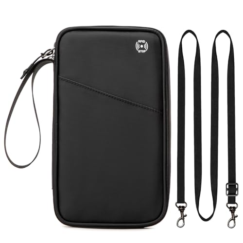 Vinanker Reisepasshülle für Reisen, große Familienpasshülle für 6 Personen, wasserdicht, RFID-Reisedokumenten-Organizer für Männer und Frauen, Schwarz, Large, RFID-Geldbörse von Vinanker