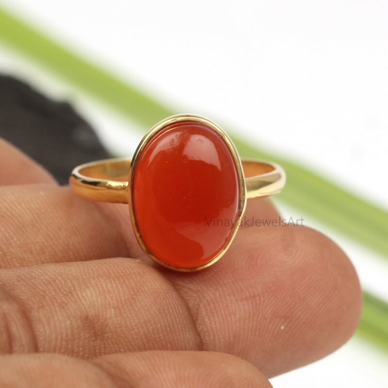 Fanta Chalcedon Ring - 10x14mm Oval 18K Micron Vergoldeter Edelstein Thanksgiving Geschenk Für Weihnachten von VinayakJewelsArt