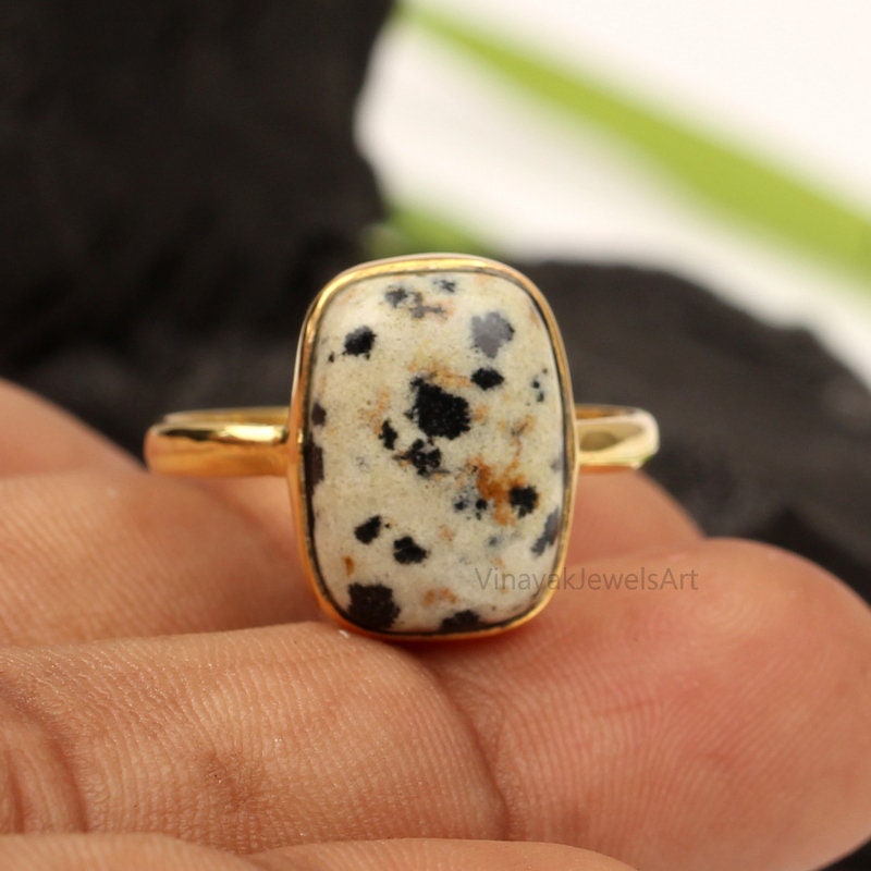 Natürlicher Dalmation Jaspis Ring - 10x14mm Kissen Edelstein 925 Sterling Silber 18K Micron Vergoldeter Geschenk Für Weihnachten von VinayakJewelsArt