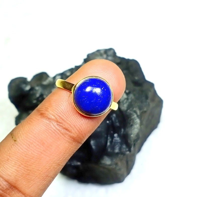 Natürlicher Lapis Lazuli Ring - 10x10 Mm Rundform 925 Sterling Silber Alle Größen Verfügbar 18K Vergoldet Thanksgiving von VinayakJewelsArt