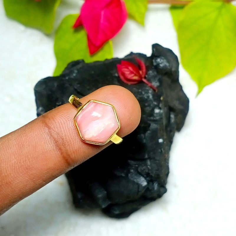 Natürlicher Rhodochrosit Ring - 10mm Hexagon Form 925 Sterling Silber 18K Micron Vergoldet Statement Geschenk Für Mama von VinayakJewelsArt